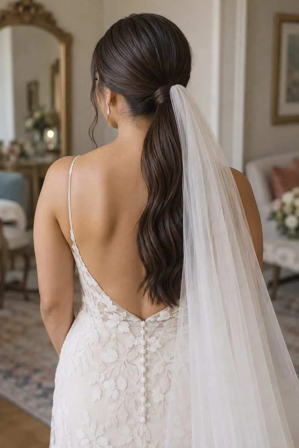 Center-Part Low Ponytail wedding inspiration
