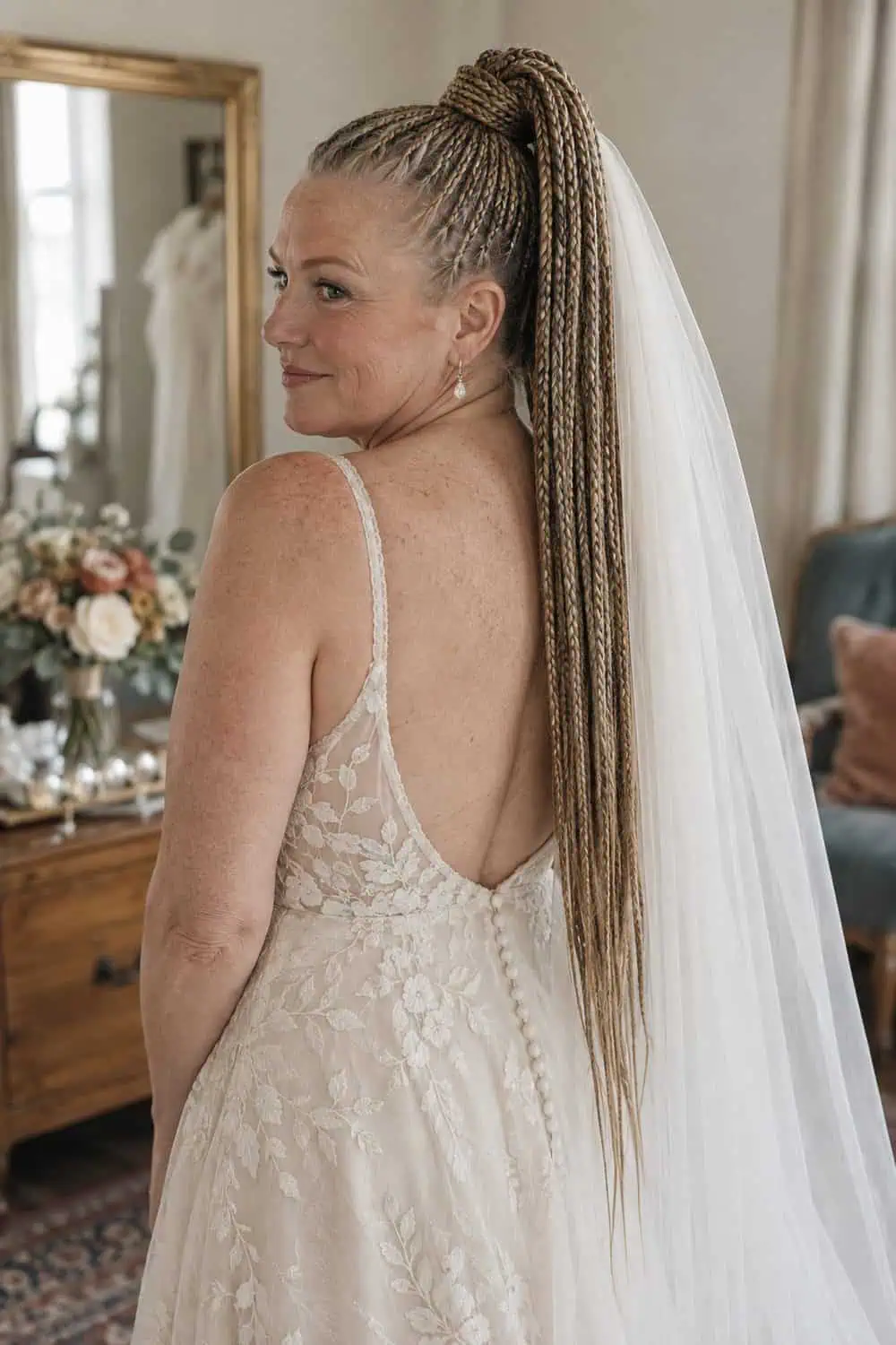 Long Box Braids in a Crown Ponytail wedding inspiration