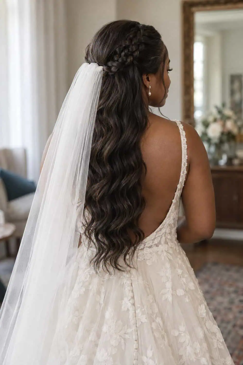 Side Dutch Braid into Waves wedding inspiration