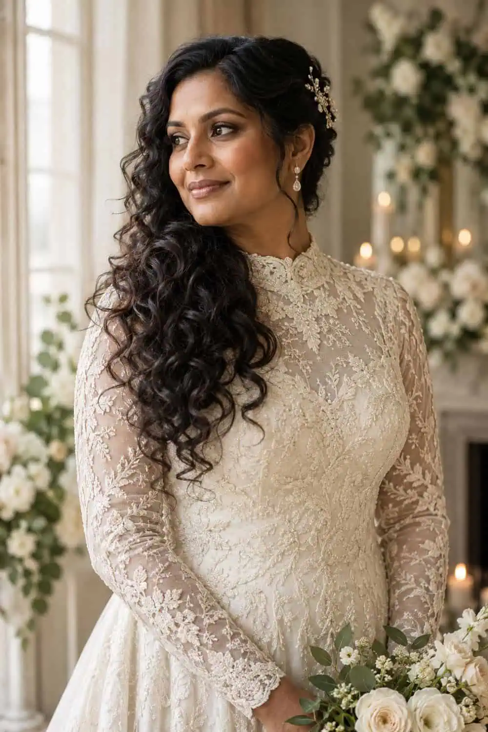 Side-Swept Natural Curls wedding inspiration