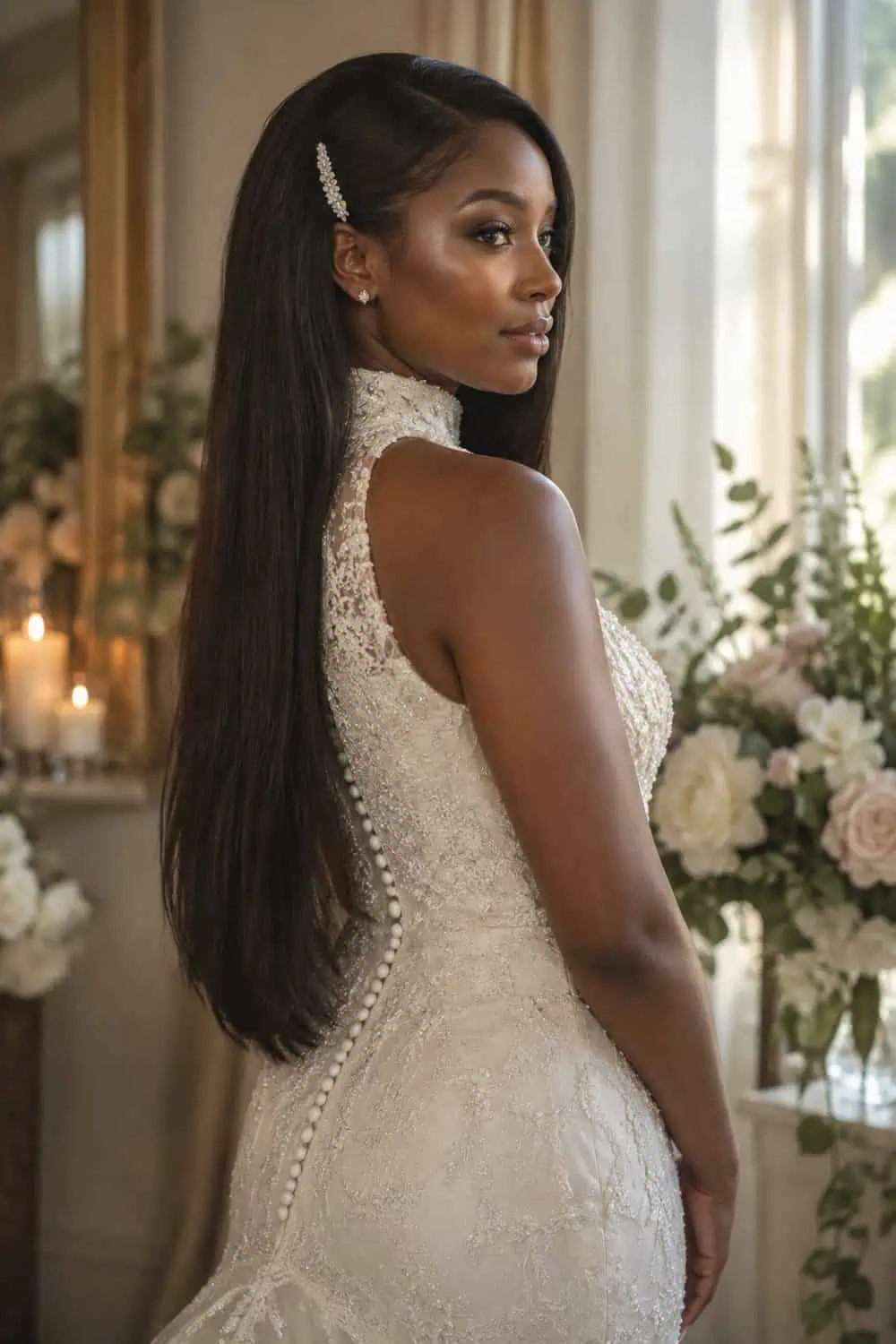 Straight Hair with Side Barrette wedding inspiration