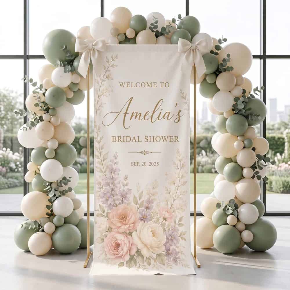 Personalized Floral Fabric Welcome Backdrop