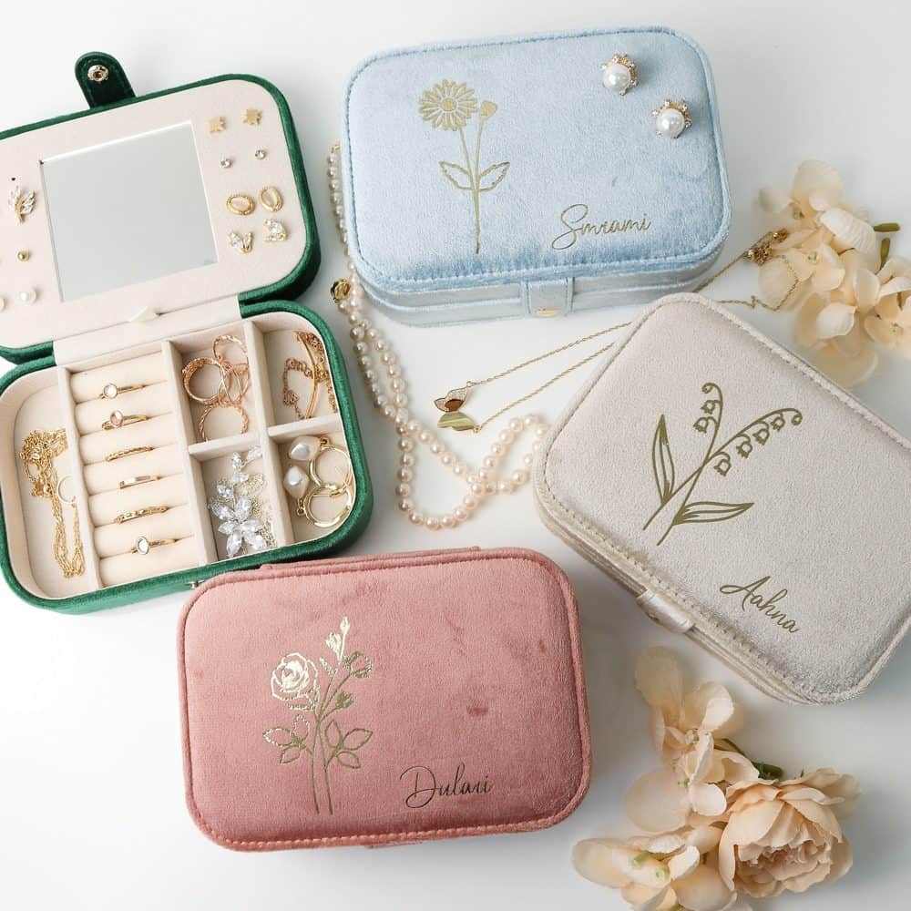 Birth Flower Velvet Jewelry Box