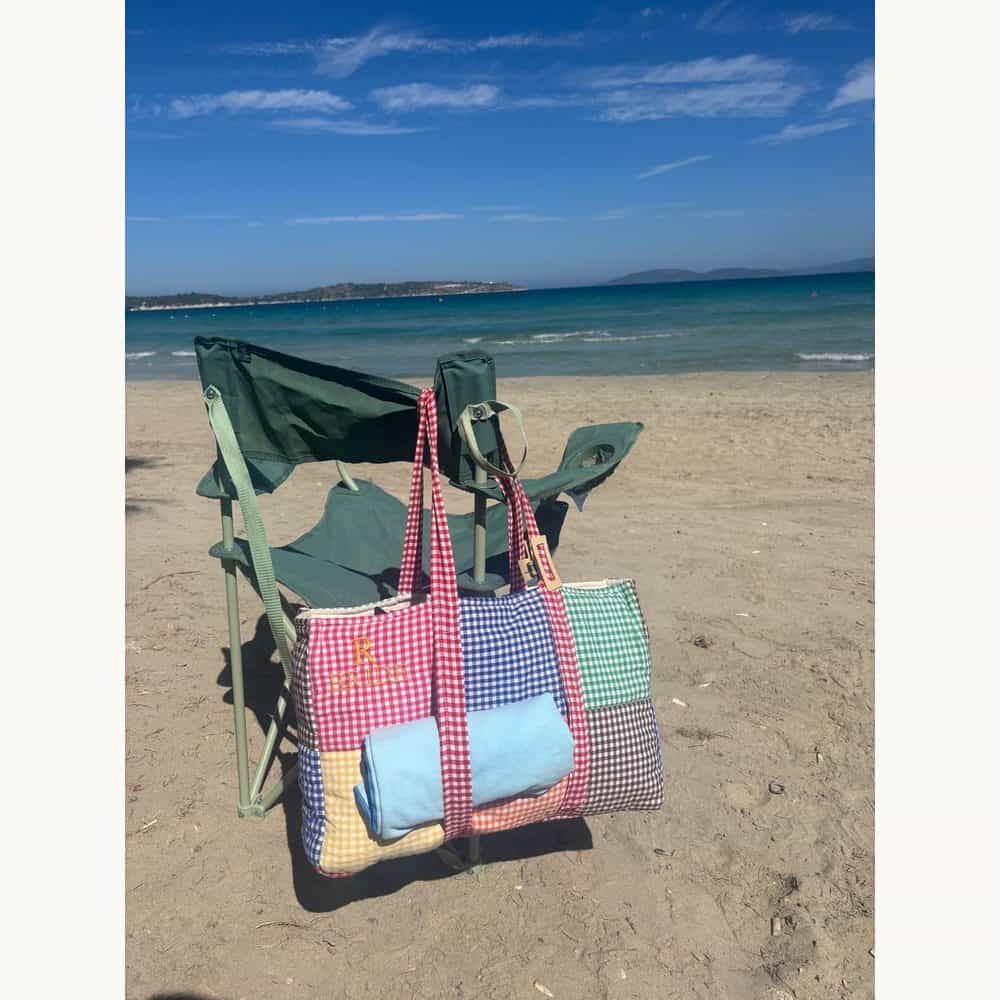 Monogrammed Patchwork Gingham Tote