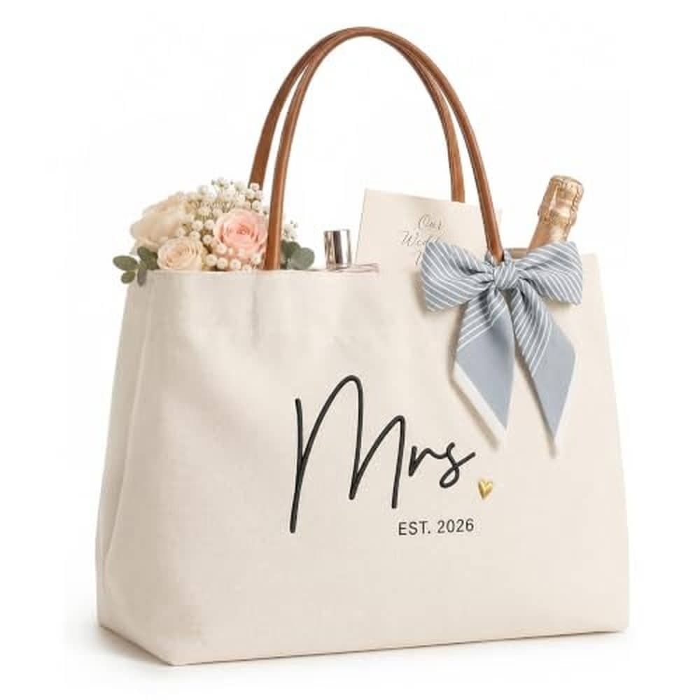 Mrs. 2026 Canvas Tote with Blue Scarf