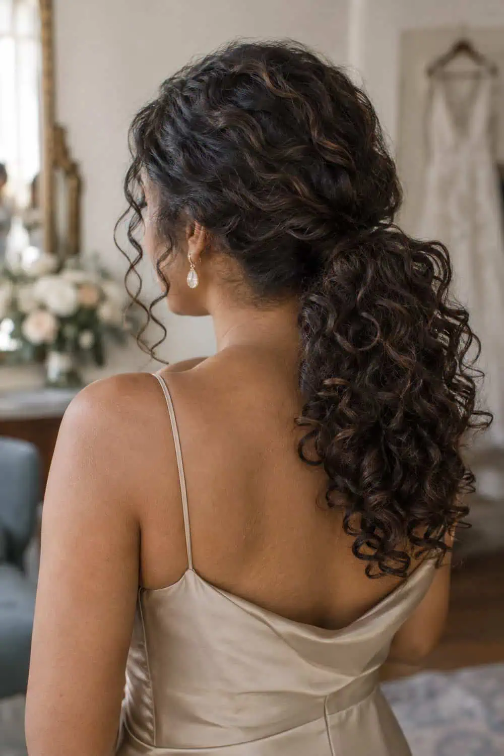 Defined Curly Ponytail wedding inspiration