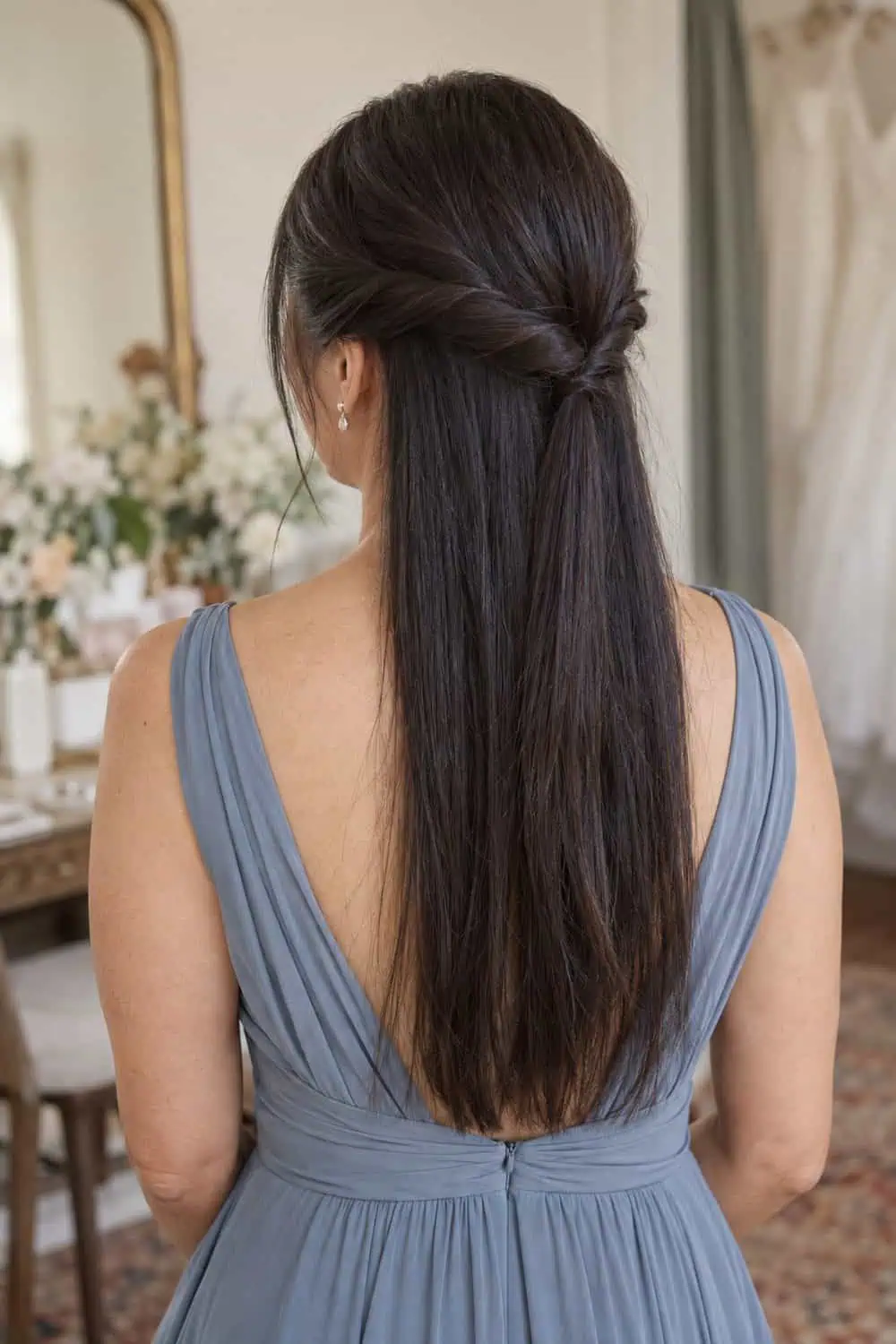 Long Straight Hair with a Low Twist wedding inspiration