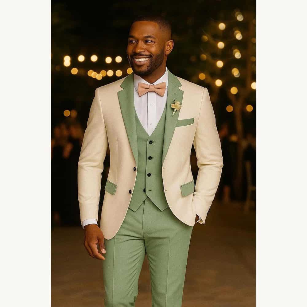 Cream Suit with Sage Green Vest and Pants