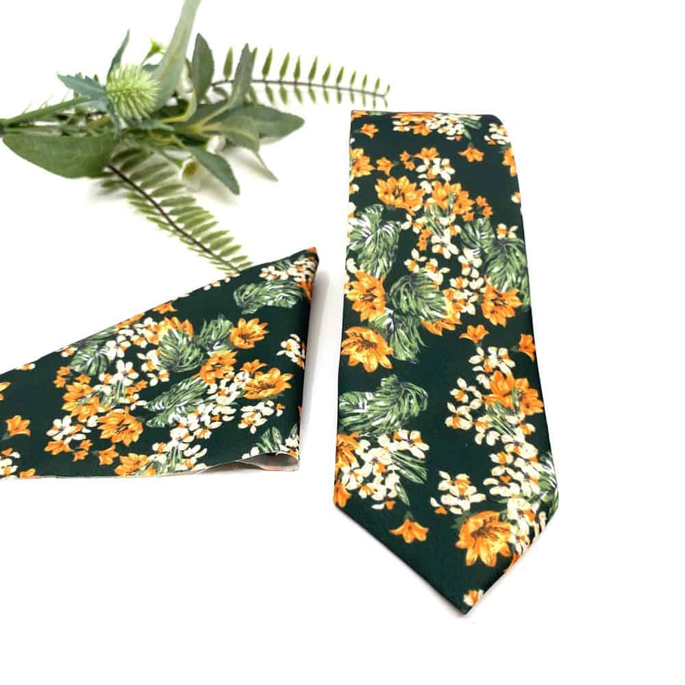 Forest Green Tropical Tie and Pocket Square