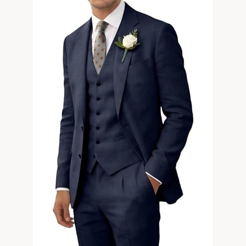 Navy Lightweight Three-Piece Linen Suit