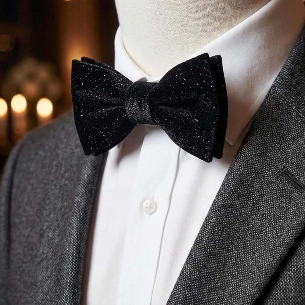 Sparkly Black Velvet Bow Tie