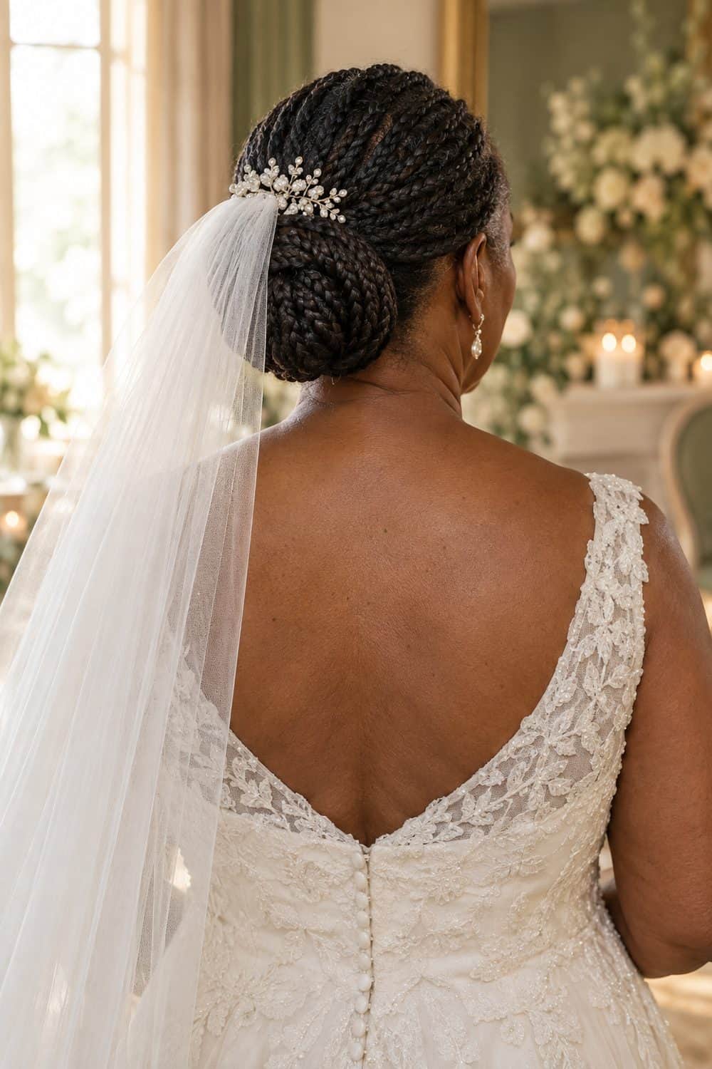 Braided Low Bun with Veil wedding inspiration