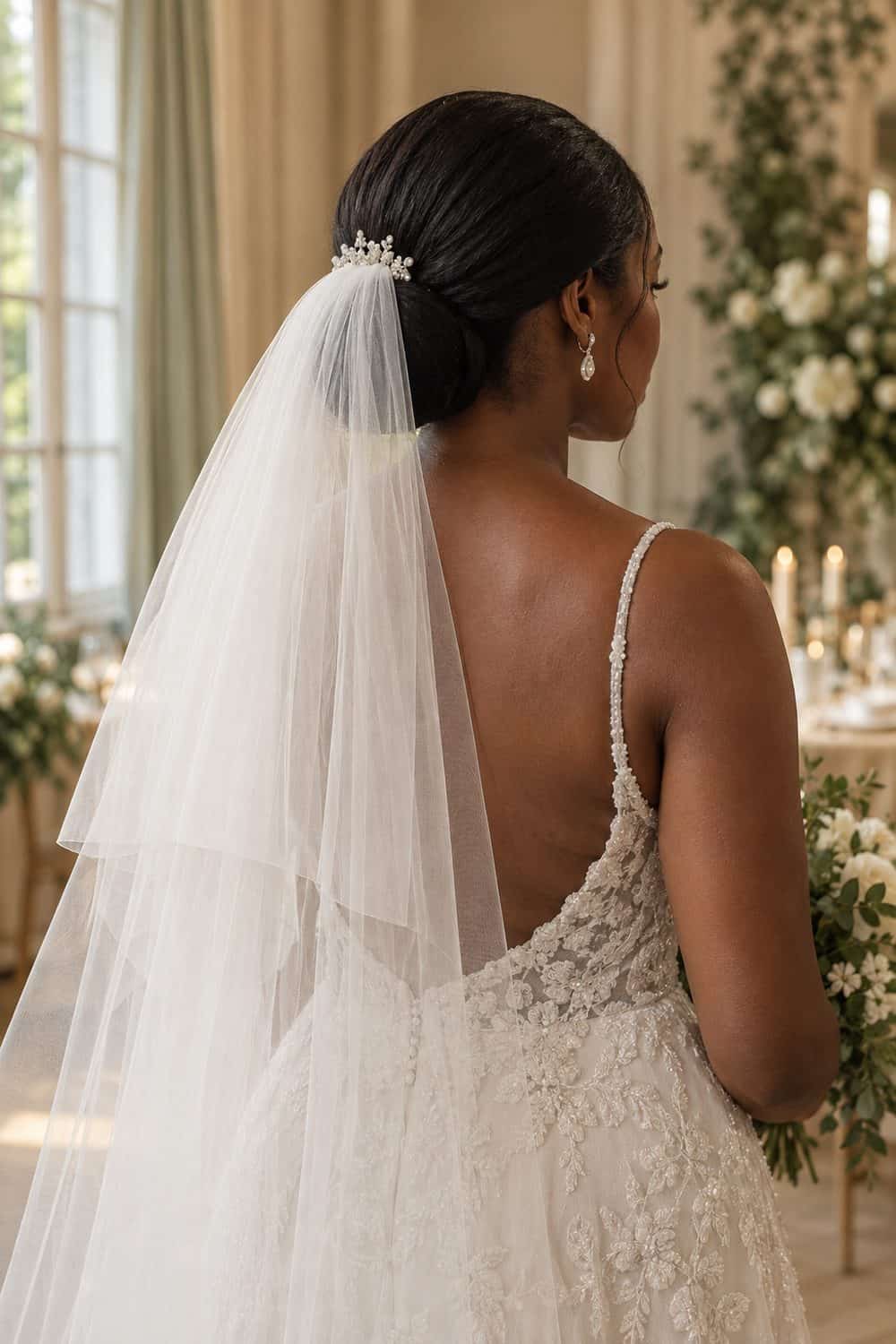 Low Knot with Blusher Veil wedding inspiration