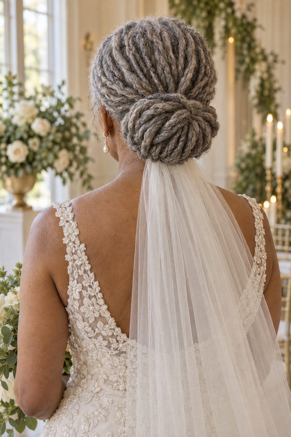 Low Loc Bun with Veil wedding inspiration