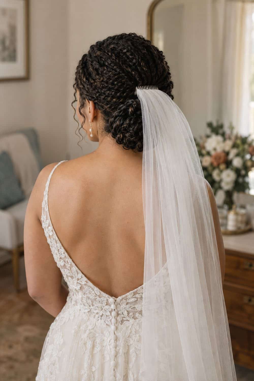 Low Mini-Twist Bun with Veil wedding inspiration