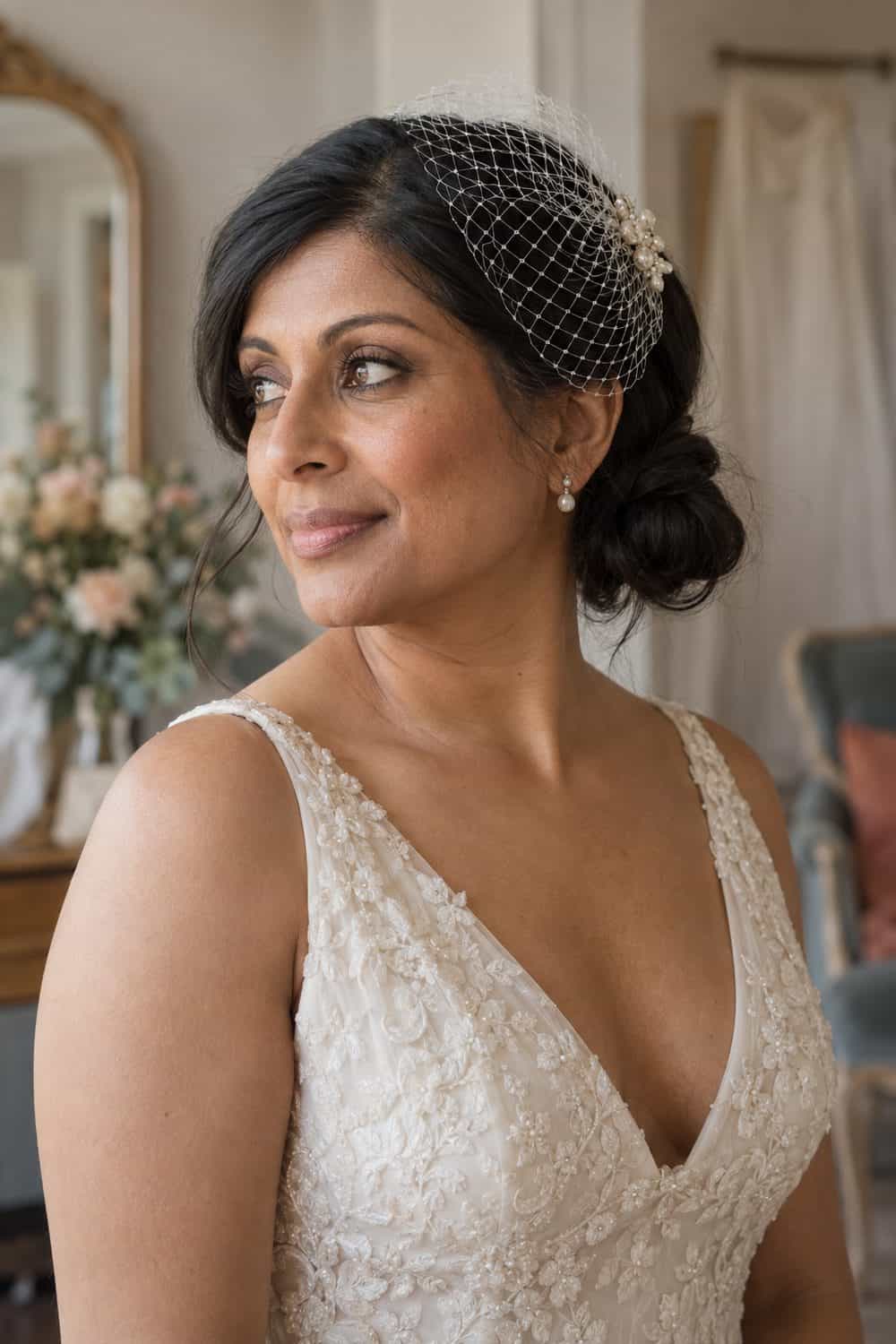Low Side Knot with Birdcage Veil wedding inspiration