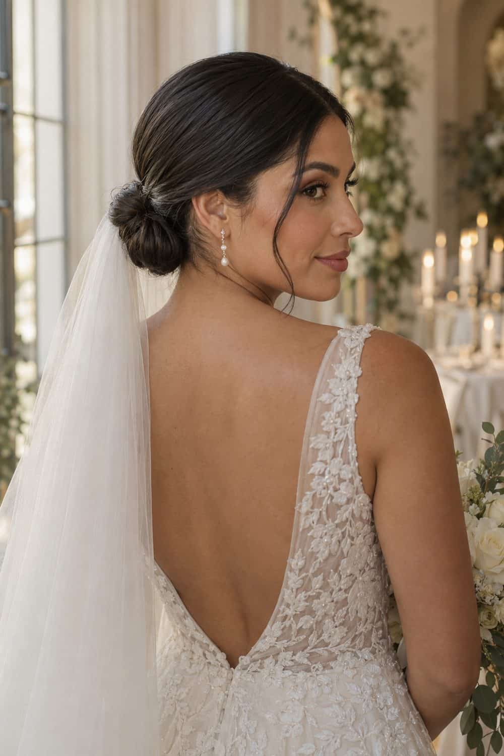 Sleek Bun with Veil Below wedding inspiration