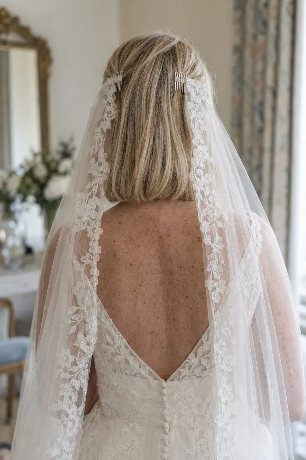 Blunt Lob with Mantilla Veil wedding inspiration