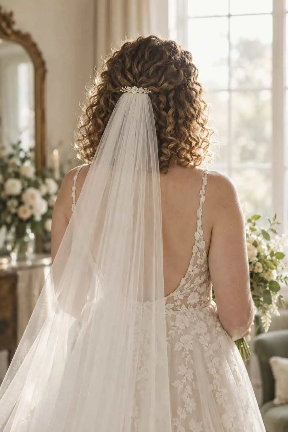 Coily Lob with Low Veil wedding inspiration