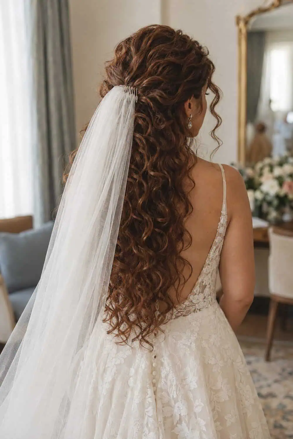 Copper Curls with a Nape Veil wedding inspiration