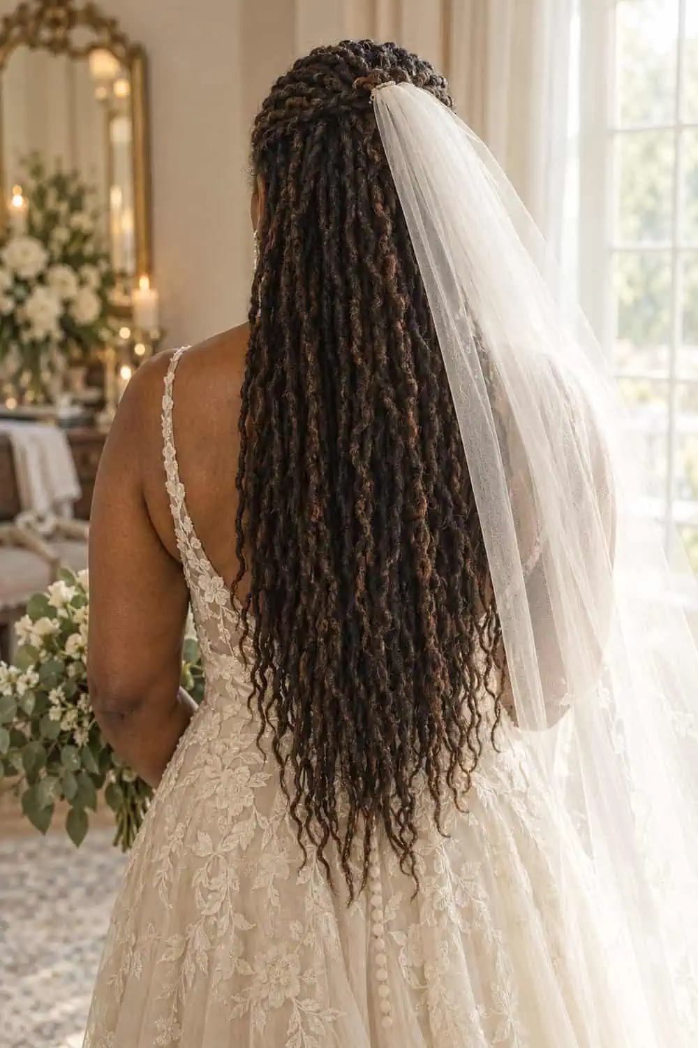 Loose Long Locs with Veil wedding inspiration