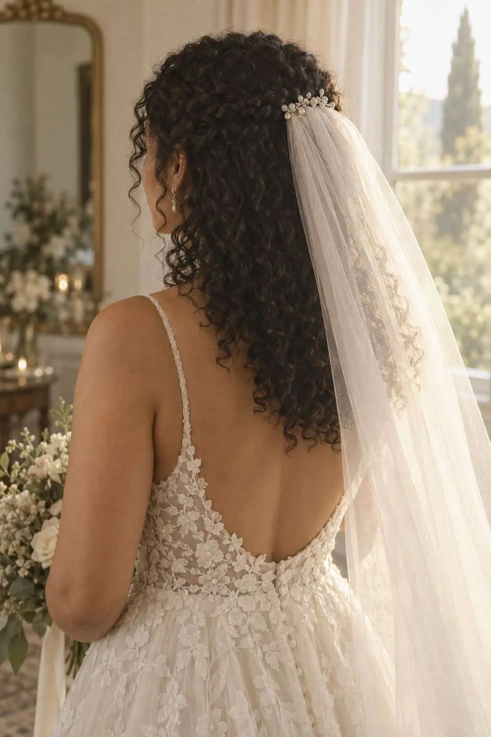 Natural Coils with Crown Veil wedding inspiration
