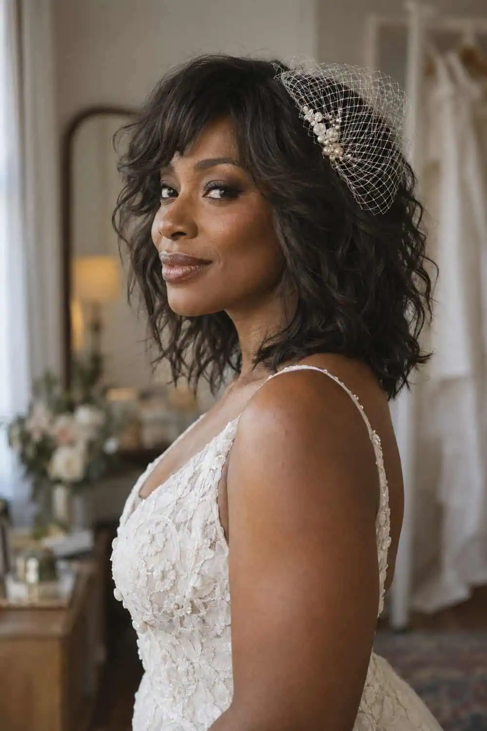 Soft Shag with a Birdcage Veil wedding inspiration