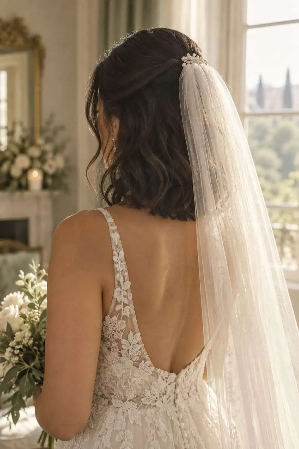 Softly Bent Lob with Veil wedding inspiration