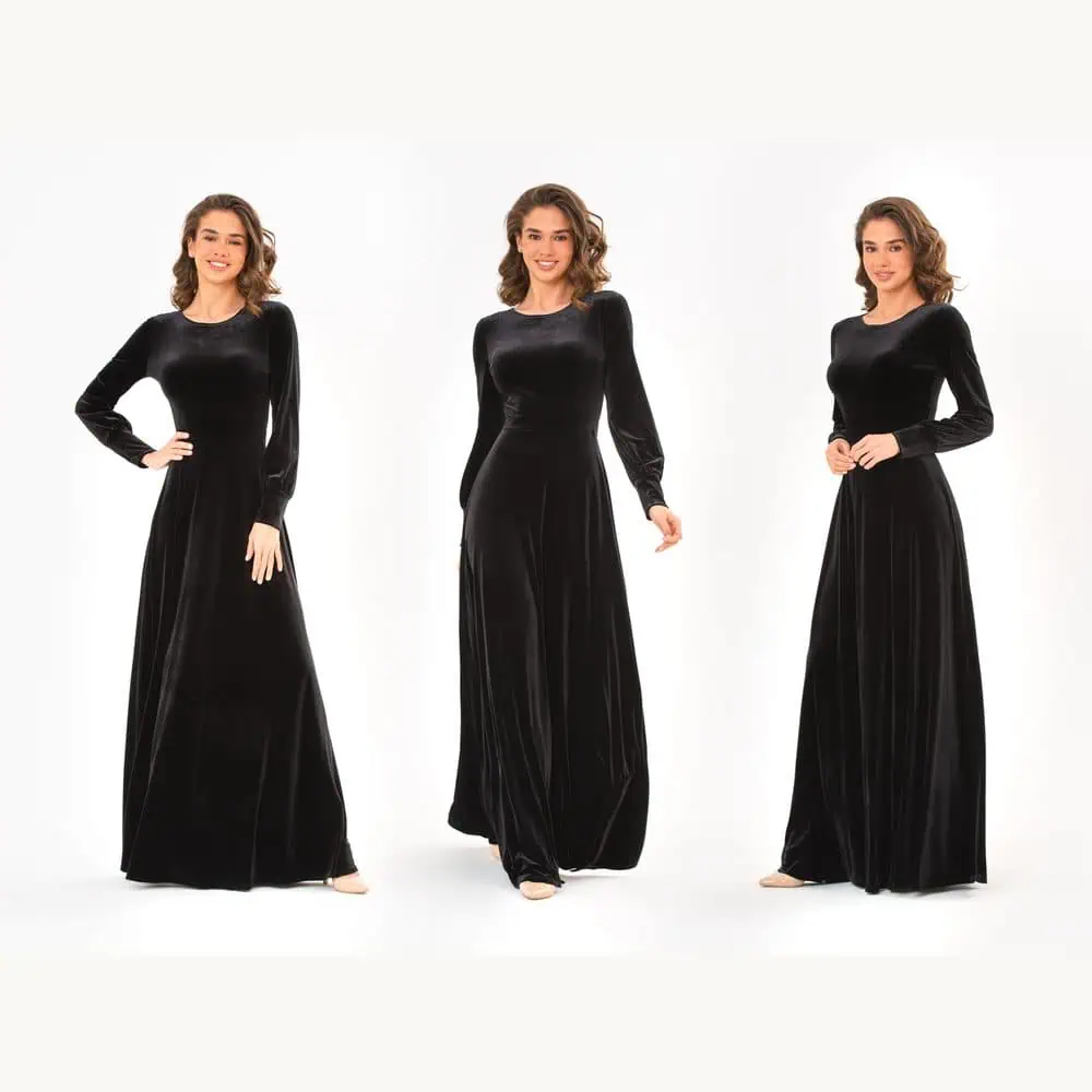 Black Long-Sleeve Velvet Gown
