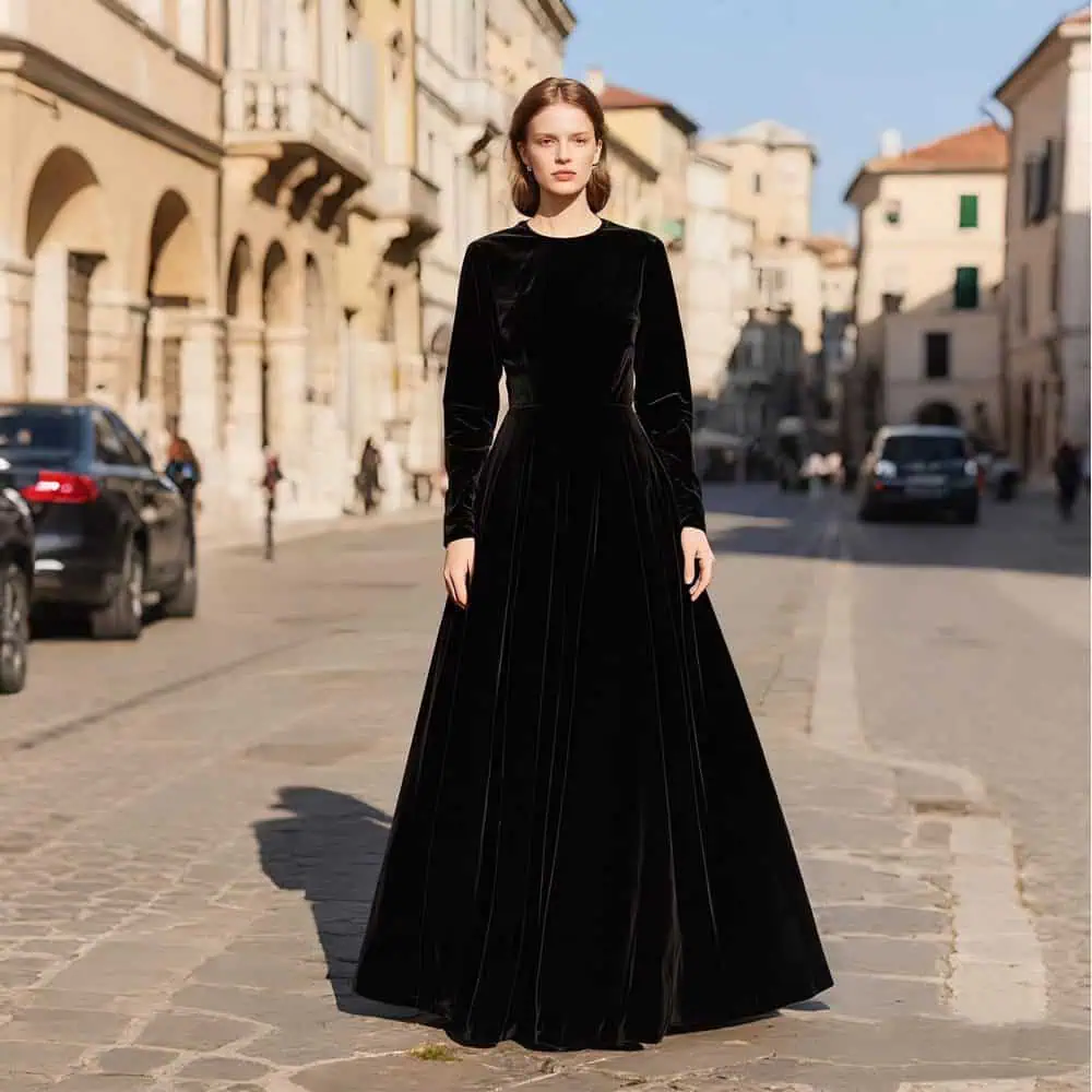 Black Velvet Floor-Length Gown