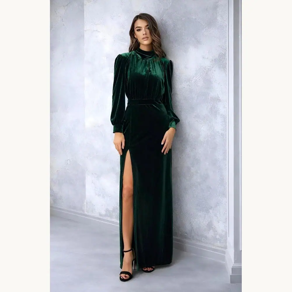 Emerald Mock-Neck Velvet Gown
