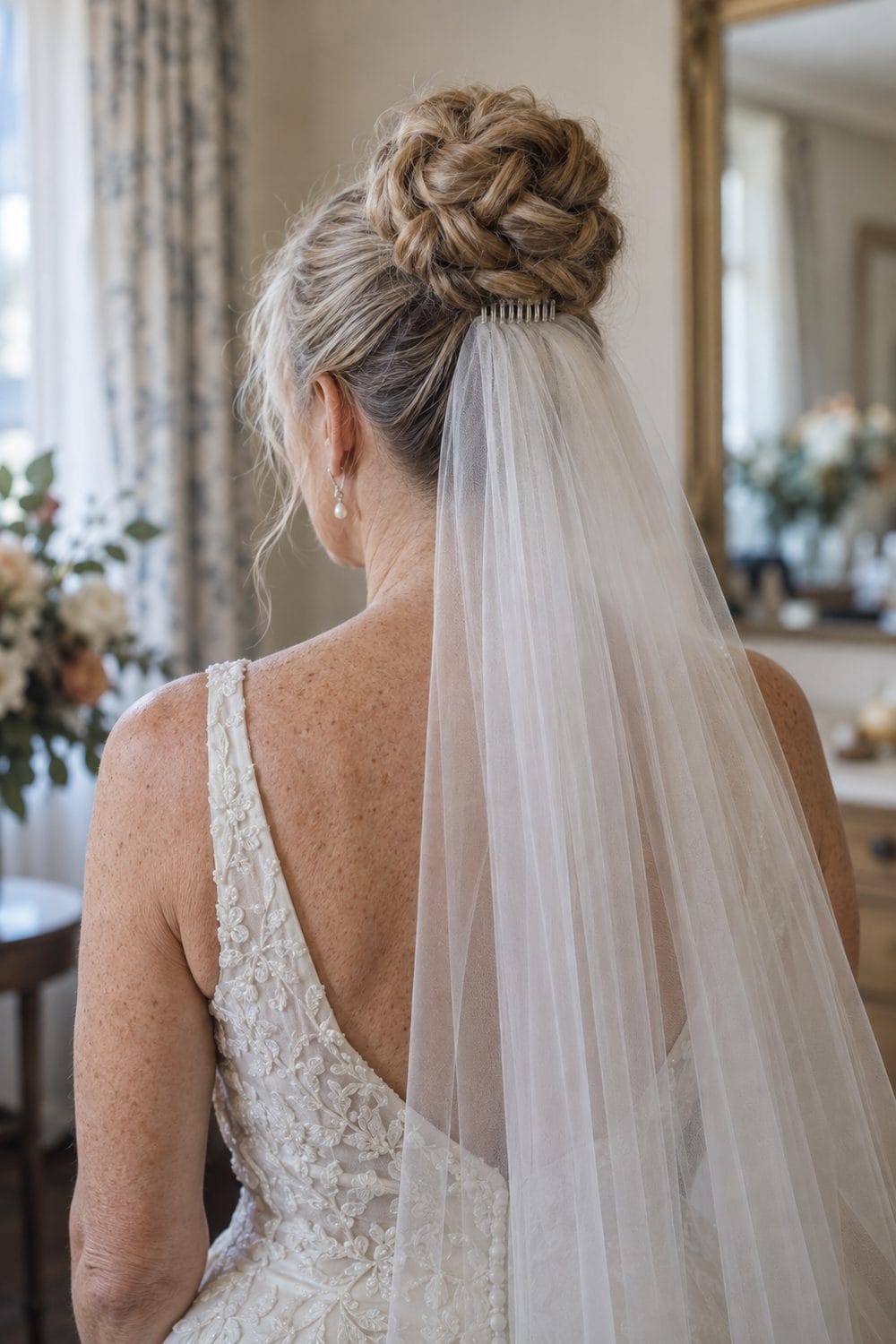 Braided High Bun with Veil Below wedding inspiration