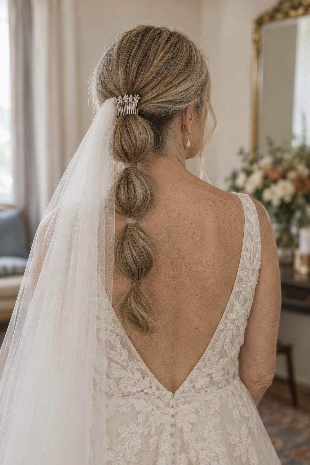 Bubble Ponytail with Veil Above wedding inspiration