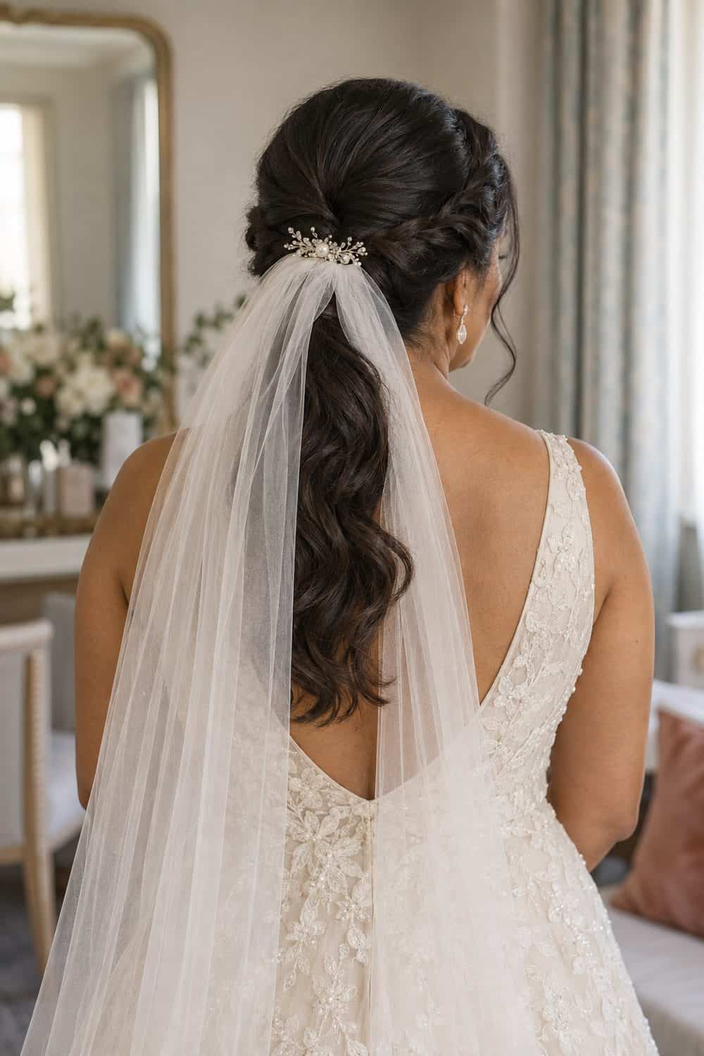 Double-Twist Ponytail with Veil wedding inspiration