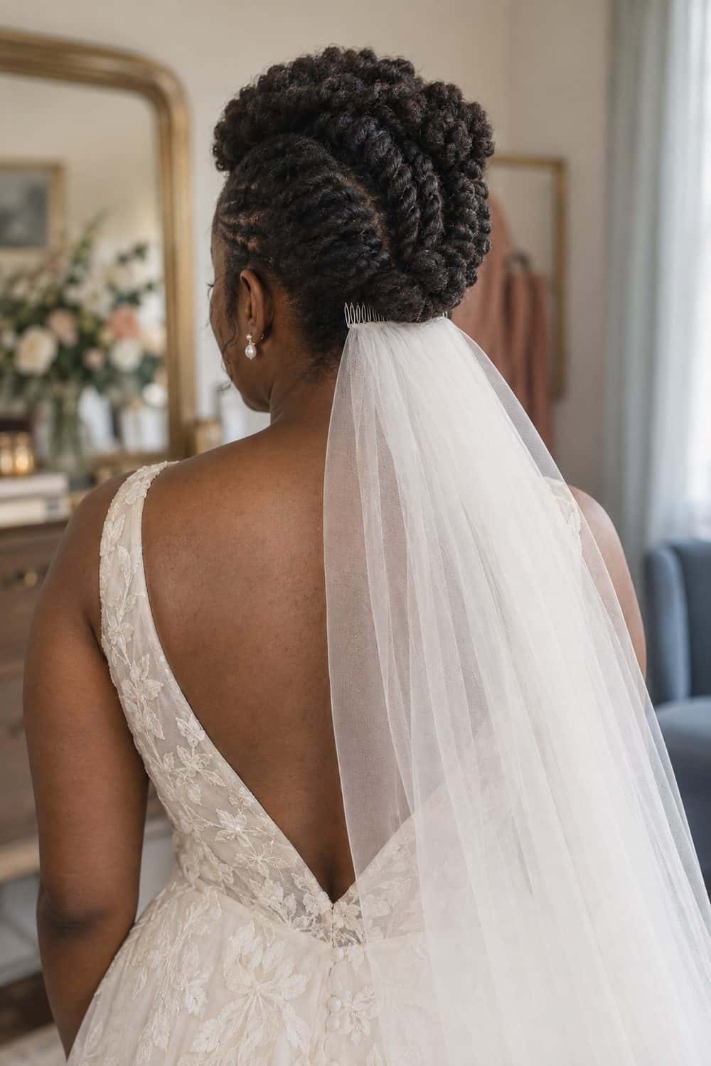 Flat-Twist Updo with Veil at Nape wedding inspiration