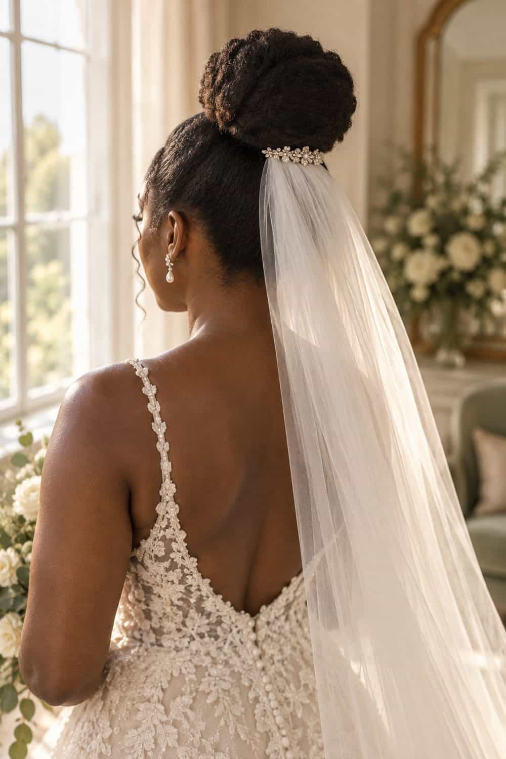High Bun with Veil Underneath wedding inspiration