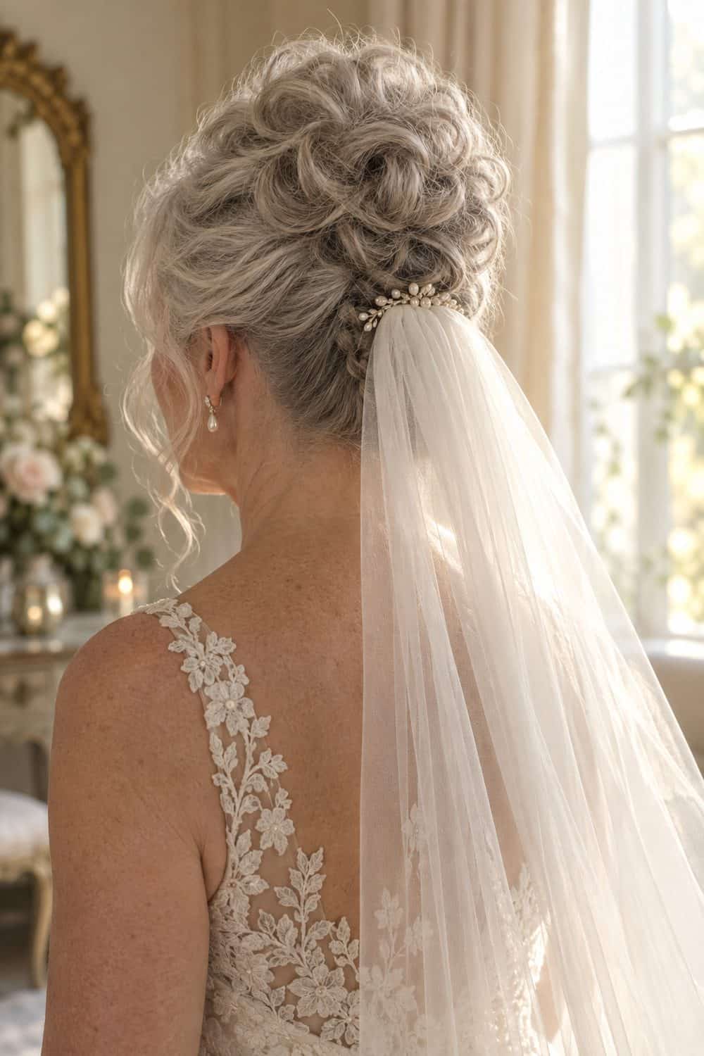 High Curly Updo with Veil wedding inspiration