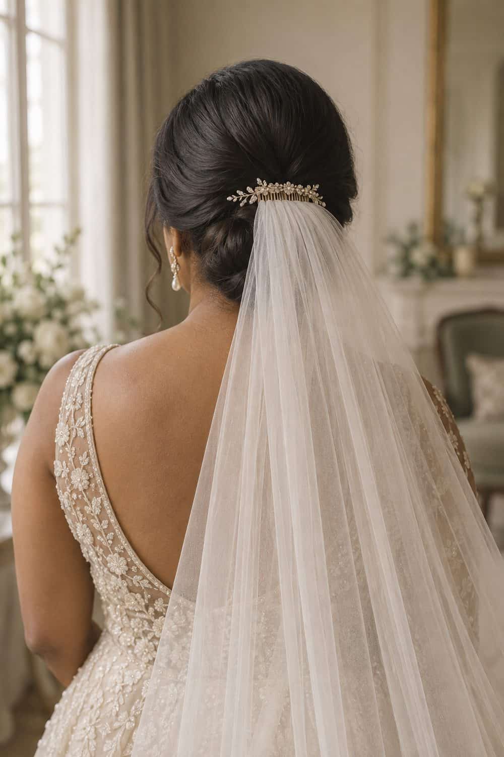 Low Chignon with Veil Above wedding inspiration