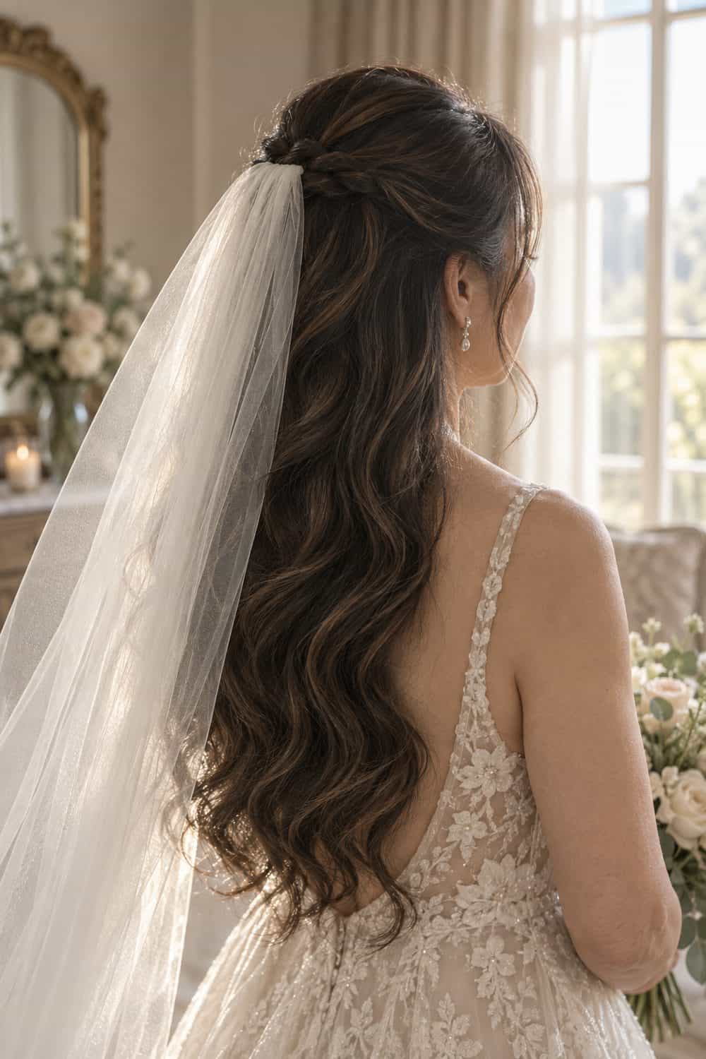 Soft Waves with Crown Veil wedding inspiration