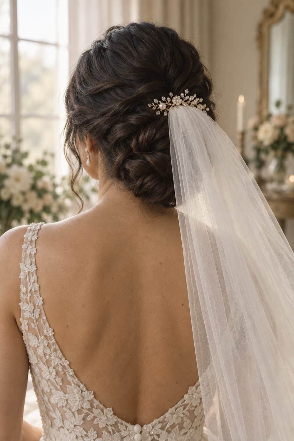 Twisted Updo with Veil Above wedding inspiration