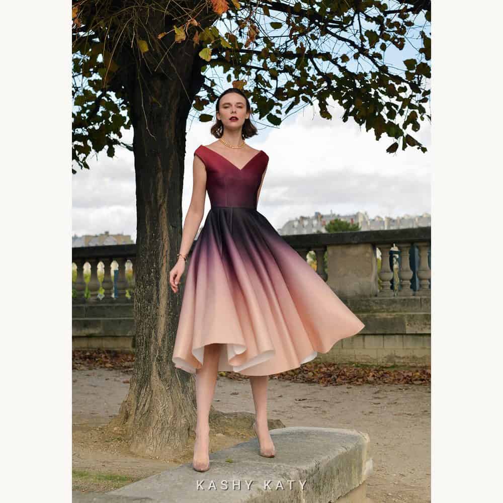 Burgundy-to-Blush Ombré Midi