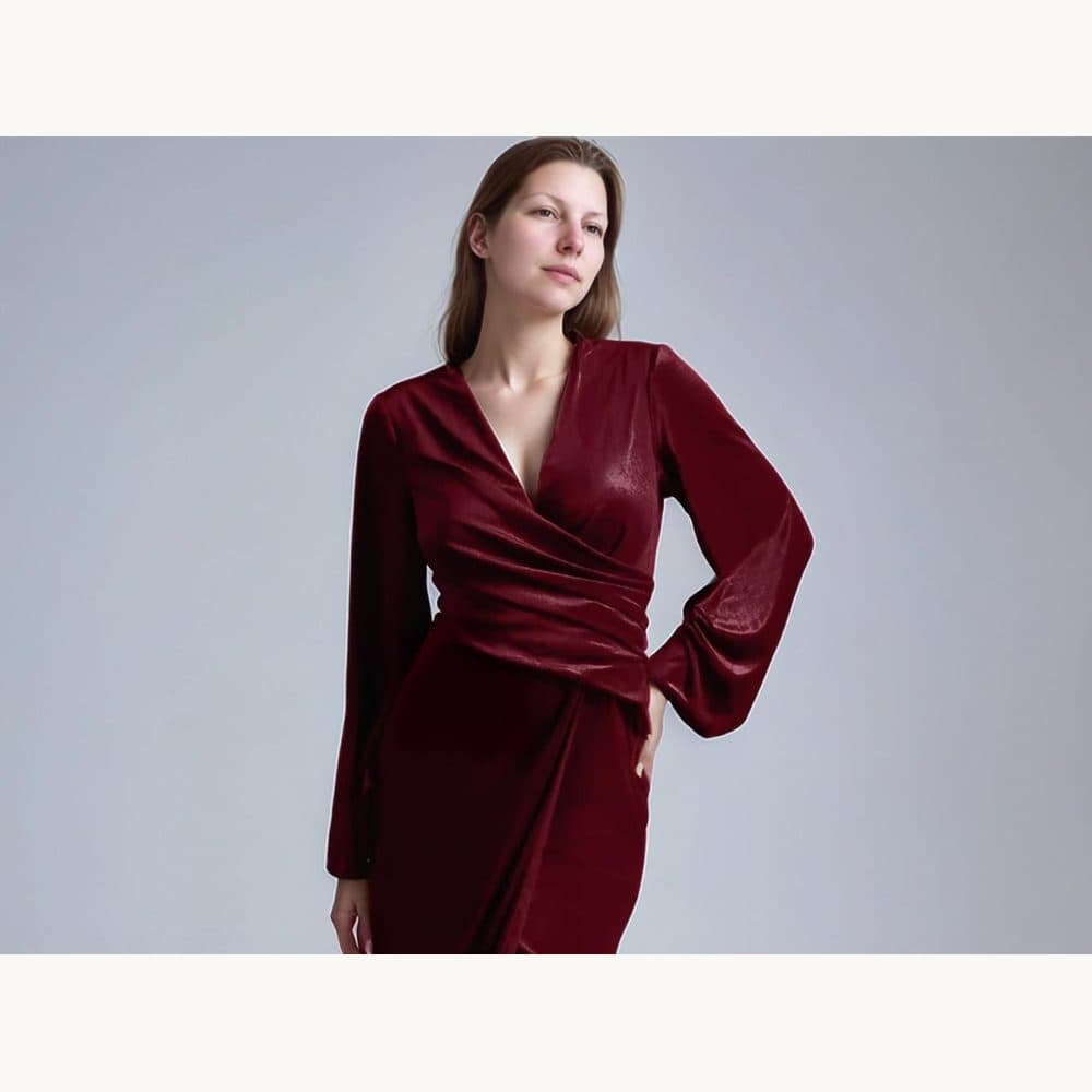 Burgundy Velvet Wrap Midi