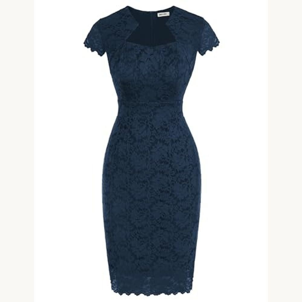 Navy Lace Fitted Cocktail Dress