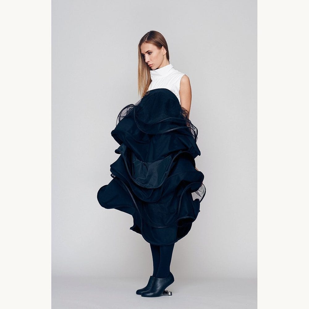 Navy Sculptural Layered Midi