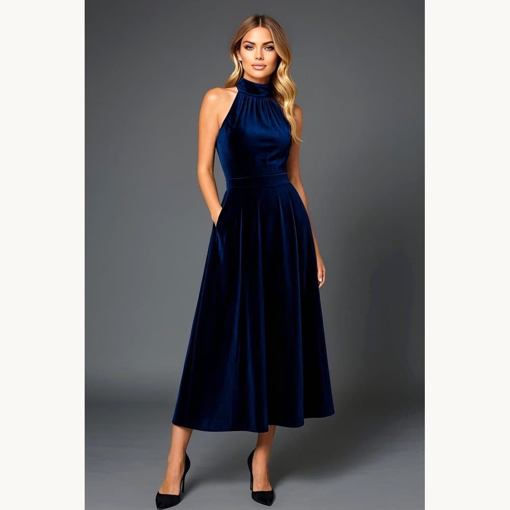 Navy Velvet Halter Midi