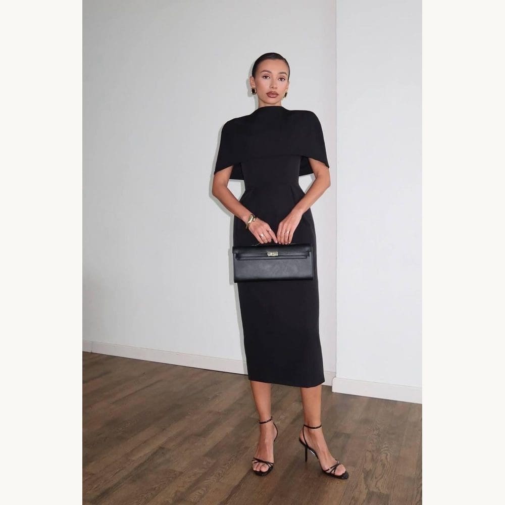 Black Cape Midi Dress Set