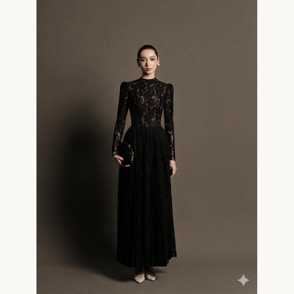 Black Lace Victorian Maxi Dress