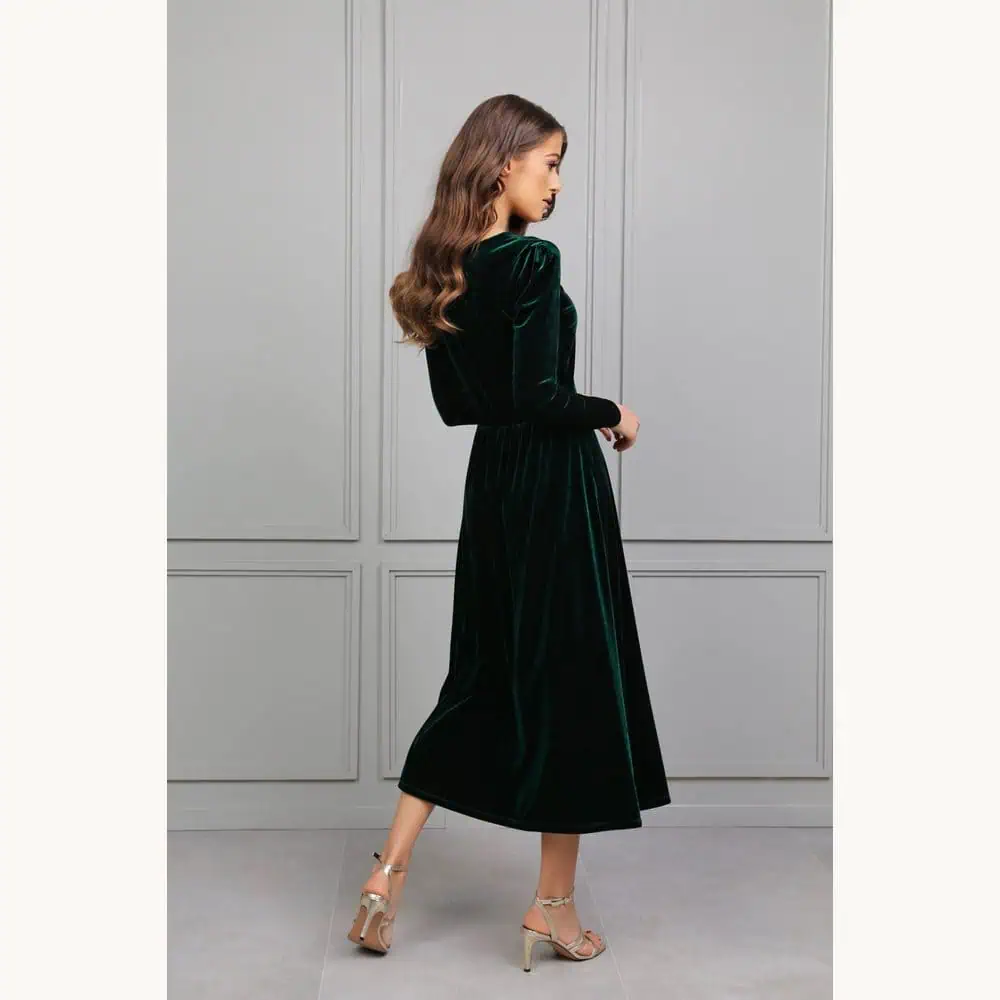 Dark Emerald Velvet Midi Dress