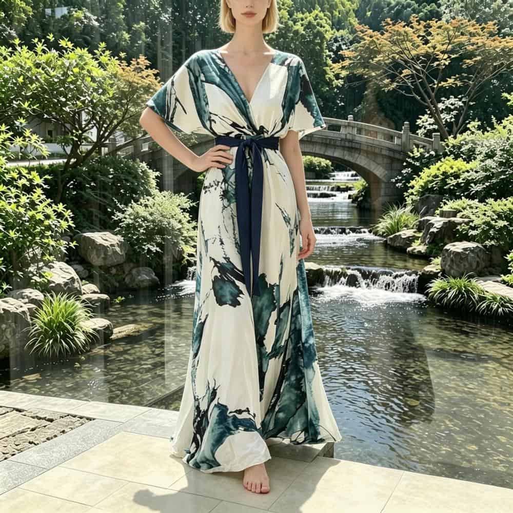 Emerald Floral Chiffon Maxi Dress