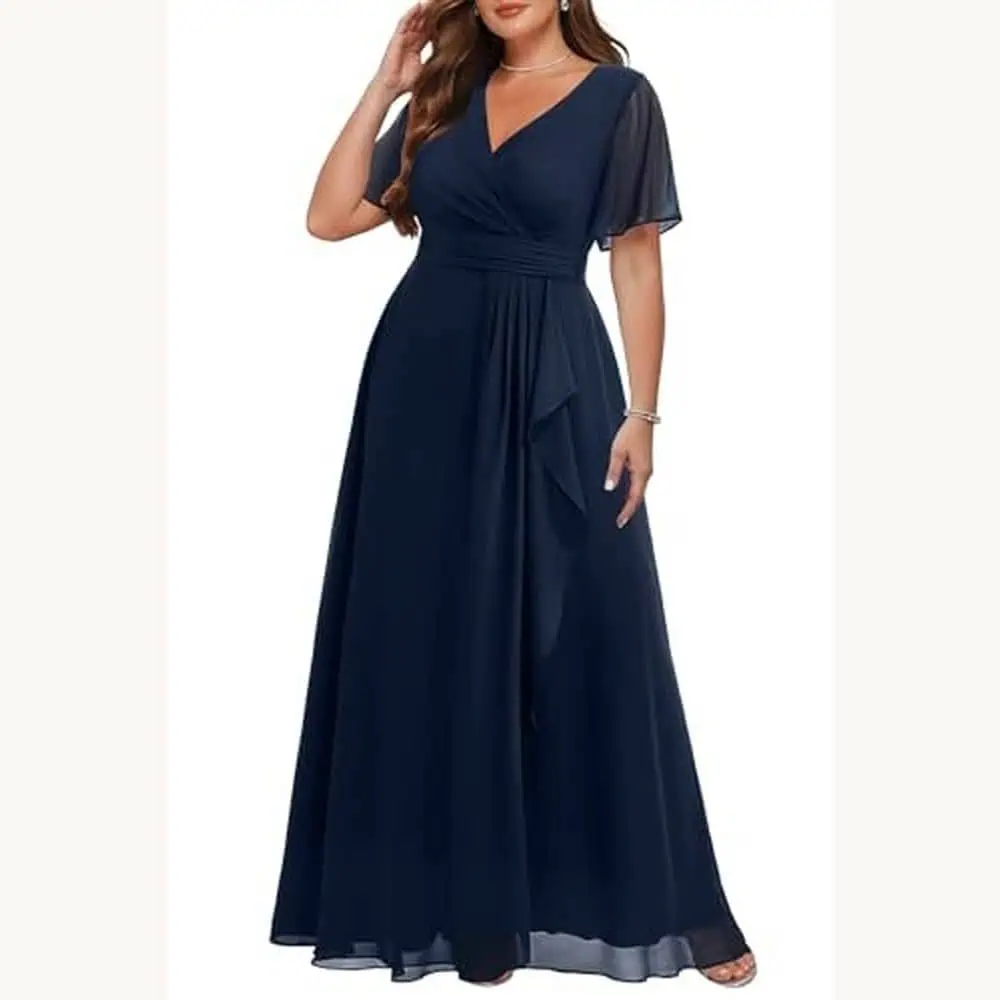 Navy Plus Size Chiffon Dress